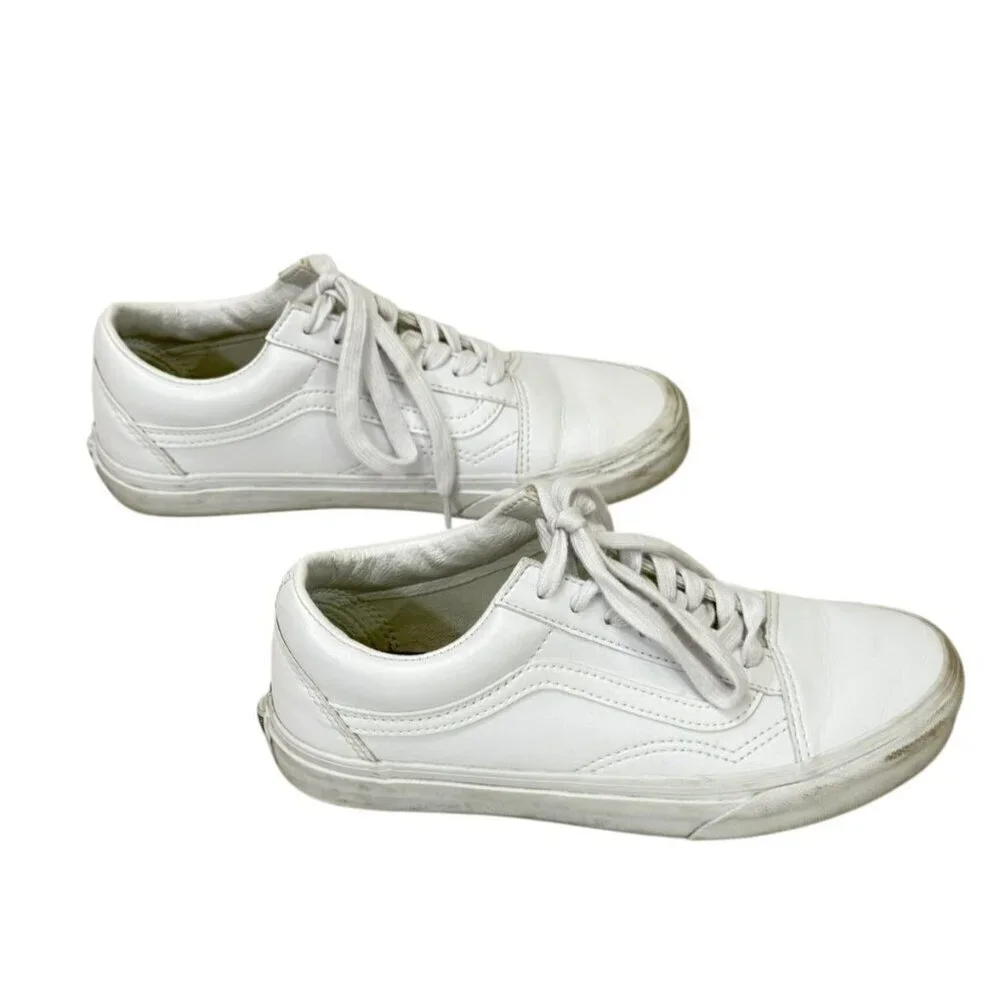 Vans Women's Old Skool Skateboard Shoe Sneaker All White Leather Low Size 6.5